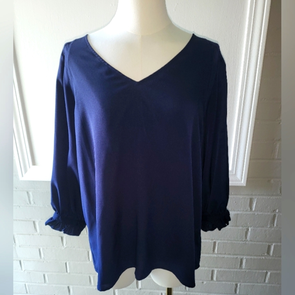 Zac & Rachel Deep Blue V-Neck Blouse